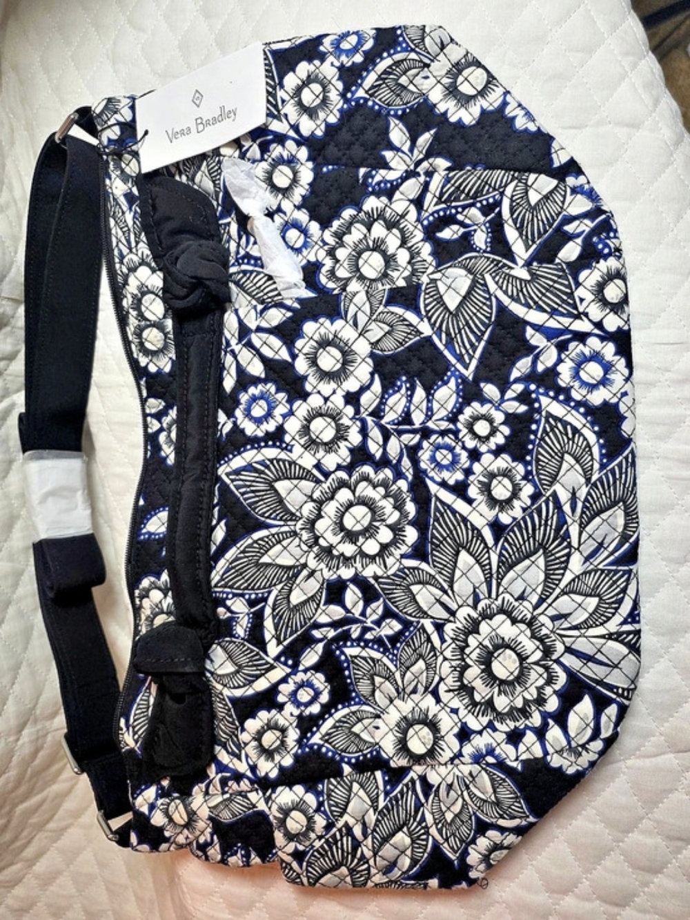 Vera Bradley Oversized Hobo Shoulder Bag Blue & Black Floral
